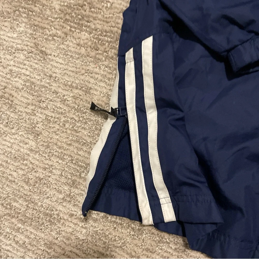 Vintage Adidas 1/4 Zip Dark Blue Hooded Jacket with White Stripes Size L 90s